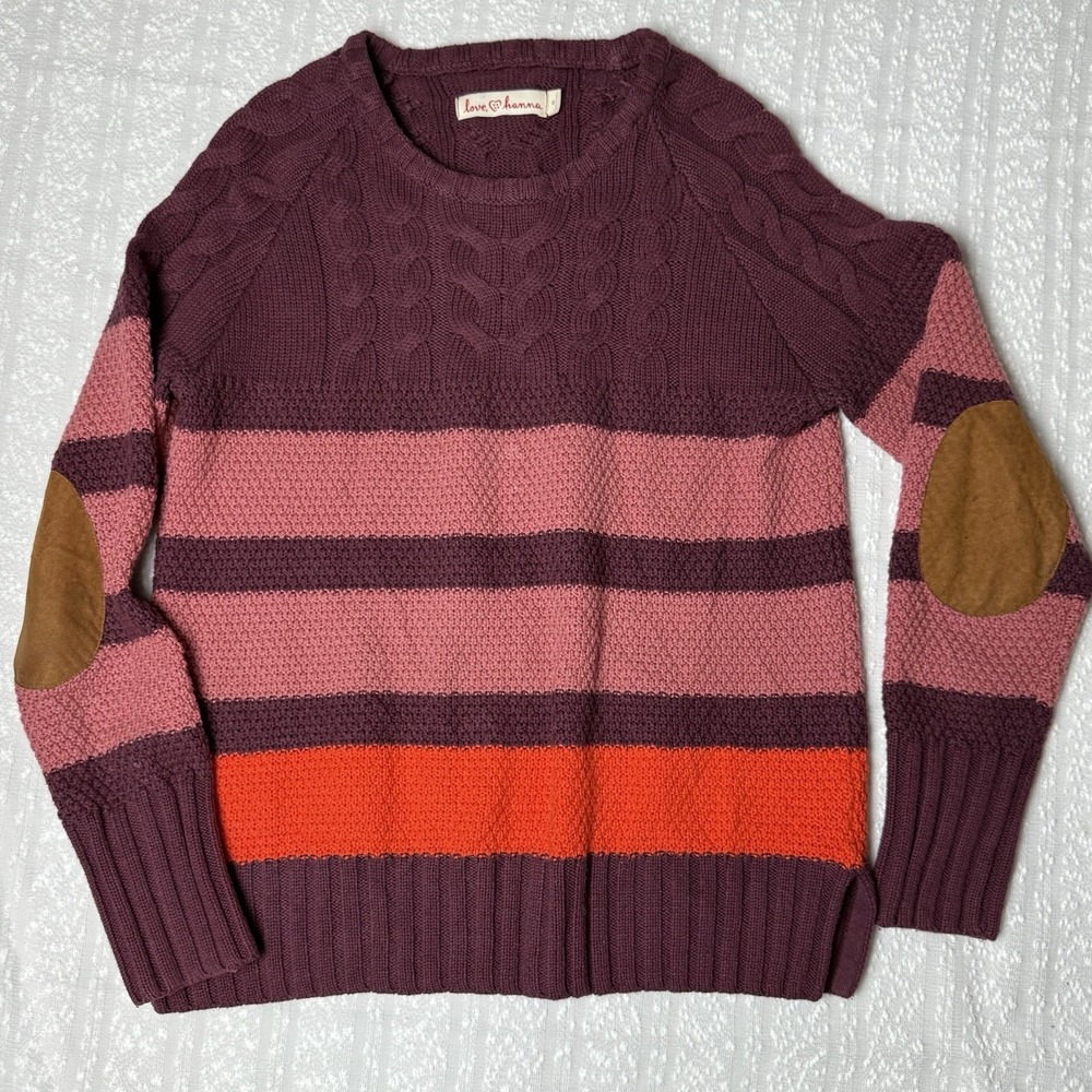 Love Hanna Merino Wool Blend Chunky Knit Striped Sweater Size M Equestrian Cozy - Picture 4 of 14